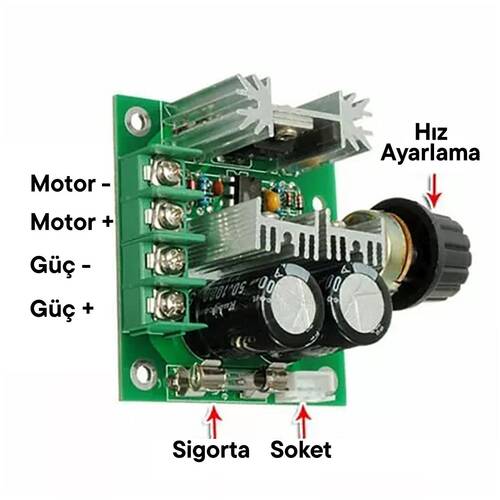 12V-40V Kademesiz Motor Hız Regülatörü 12V-40V 10A