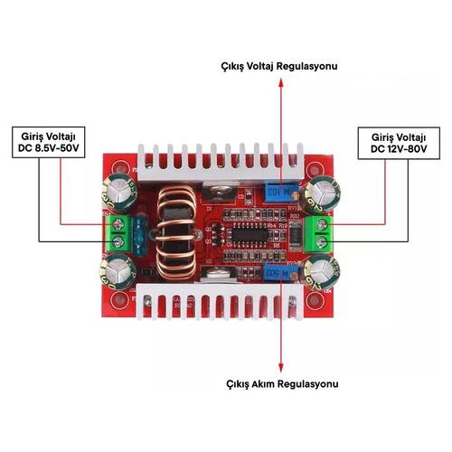 400W DC-DC Yüksek Güç Sabit Akım Voltaj Boost LED Sürücü Modül