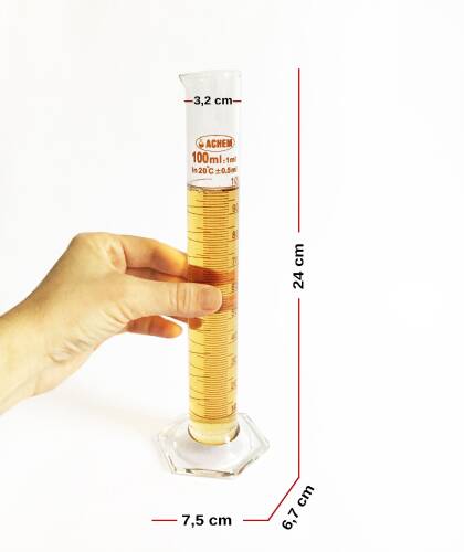 ACHEM 100ml Cam Mezür Uzun Form Kırmızı Skala - 3