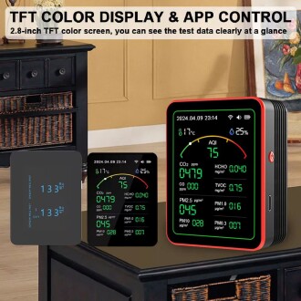 AEK-Tech 15'li AQI,TEMP,HUMI,CO2,HCHO,CO,TVOC,PM2.5,PM10,PM1.0,PM0.3 Dedektör Taşınabilir Ev Ofis Hava Kalitesi Ölçüm Cihazı - 6