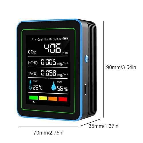 AEK-Tech 5'li CO2,HCHO,TVOC,SICAKLIK,NEM Dedektör Taşınabilir Ev Ofis Hava Kalitesi Ölçüm Cihazı