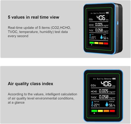 AEK-Tech 5'li CO2,HCHO,TVOC,SICAKLIK,NEM Dedektör Taşınabilir Ev Ofis Hava Kalitesi Ölçüm Cihazı - 6