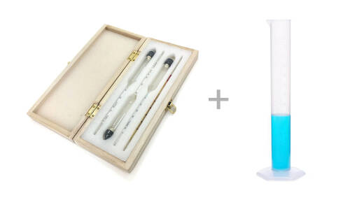 AEK-Tech Ahşap Kutulu Alkolmetre ve Mezür Seti 0-40-70-100 - 1