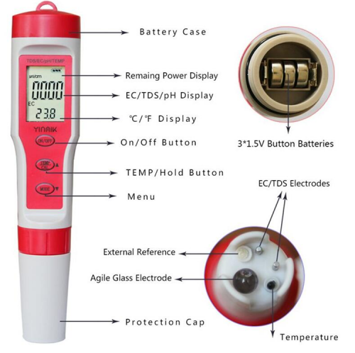 AEK-Tech EZ9908 4'ü 1 arada PH Metre TDS EC ve Sıcaklık Ölçer - 7