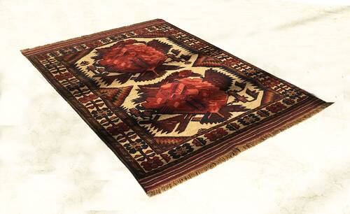 Afgan Berceste Sumak Kilim Üzerine Kabartma El Dokuması Yün Halı 128x188
