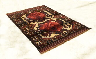 Afgan Berceste Sumak Kilim Üzerine Kabartma El Dokuması  Yün Halı 128x188 - 2
