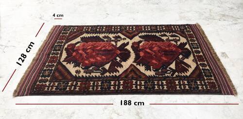 Afgan Berceste Sumak Kilim Üzerine Kabartma El Dokuması  Yün Halı 128x188 - 3