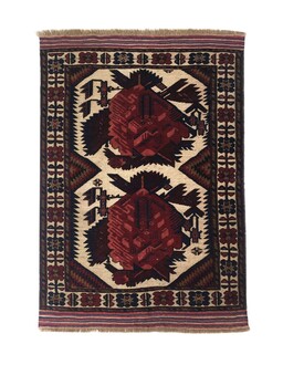 Handicraft - Afghan Berceste Relief Handwoven Wool Carpet over Sumak Rug 128x188 (4.2' x 6.1')