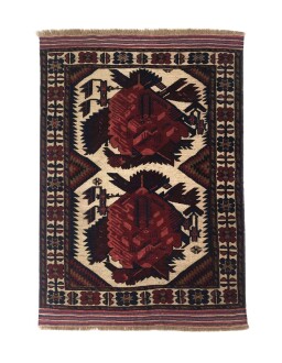 Afghan Berceste Relief Handwoven Wool Carpet over Sumak Rug 128x188 (4.2' x 6.1')