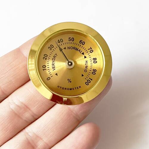 Analog Higrometre Nem Ölçer Humidor Puro Kutusu İçin Metal Çerçeve Sarı 37mm - 10