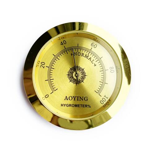 Analog Higrometre Nem Ölçer Humidor Puro Kutusu İçin Metal Çerçeve Sarı 50mm - 1