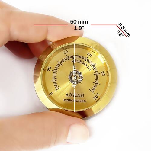 Analog Higrometre Nem Ölçer Humidor Puro Kutusu İçin Metal Çerçeve Sarı 50mm - 3