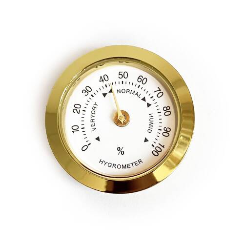 Analog Higrometre Nem Ölçer Humidor Puro Kutusu İçin Metal Çerçeve Sarı-Beyaz 37mm - 1