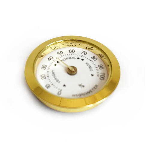 Analog Higrometre Nem Ölçer Humidor Puro Kutusu İçin Metal Çerçeve Sarı-Beyaz 37mm - 10