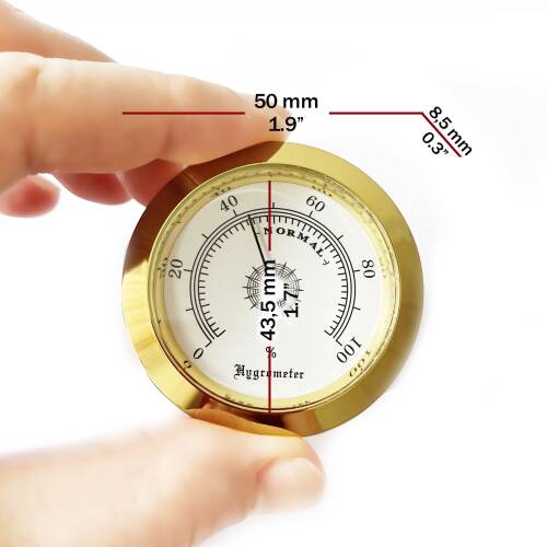 Analog Higrometre Nem Ölçer Humidor Puro Kutusu İçin Metal Çerçeve Sarı-Beyaz 50mm - 3