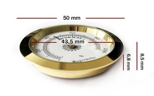 Analog Higrometre Nem Ölçer Humidor Puro Kutusu İçin Metal Çerçeve Sarı-Beyaz 50mm