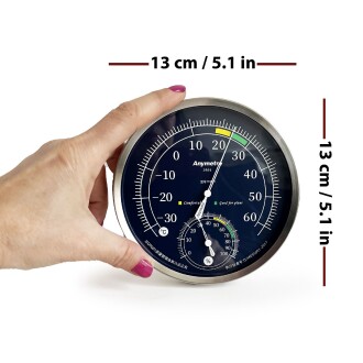 Anymetre TH603 Termometre Nem Ölçer Higrometre Paslanmaz Çelik Metal Çerçeve - 2
