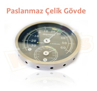 Anymetre TH603 Termometre Nem Ölçer Higrometre Paslanmaz Çelik Metal Çerçeve - 3