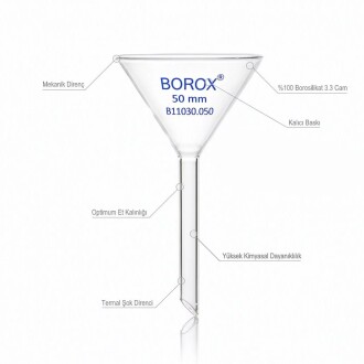 Borox Cam Huni 50 mm Kısa Saplı Laboratuvar Hunisi - 3