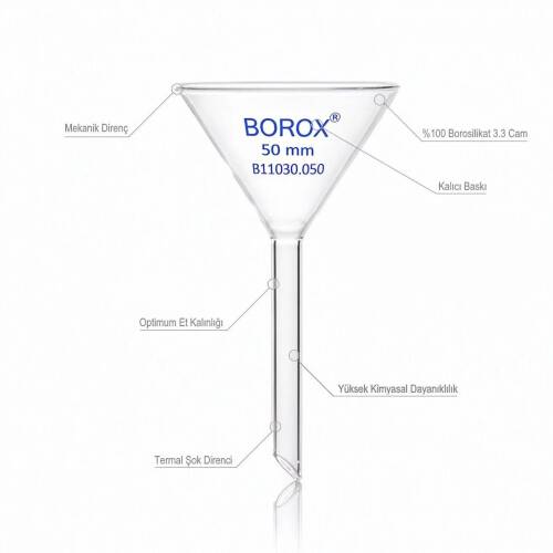 Borox Cam Huni 50 mm Kısa Saplı Laboratuvar Hunisi - 3