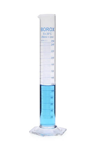 Borox Cam Mezür 250 ml Uzun Form Dereceli Silindir Mavi Skala