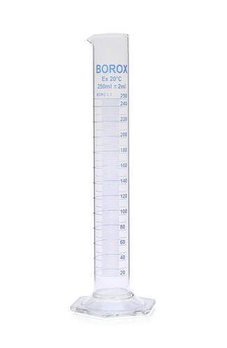 Borox Cam Mezür 250 ml Uzun Form Dereceli Silindir Mavi Skala