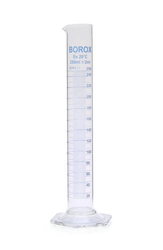 Borox Cam Mezür 250 ml Uzun Form Dereceli Silindir Mavi Skala