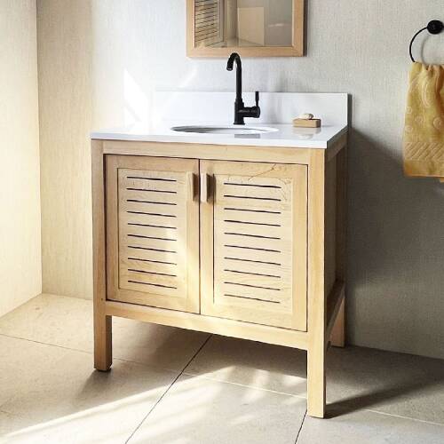 Cedar Wood Bathroom Vanity Cabinet With 2 Ventilated Doors - 80 cm / 32" - 1