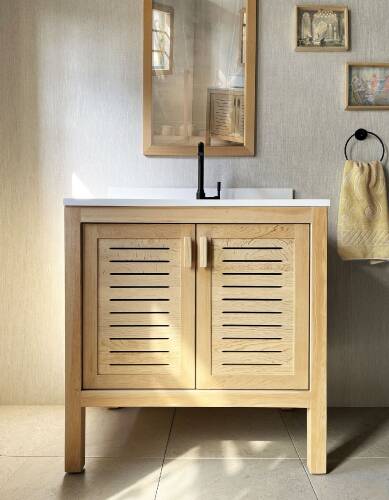 Cedar Wood Bathroom Vanity Cabinet With 2 Ventilated Doors - 80 cm / 32" - 2