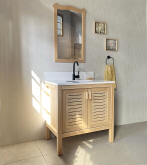 Cedar Wood Bathroom Vanity Cabinet With 2 Ventilated Doors - 80 cm / 32" - 4