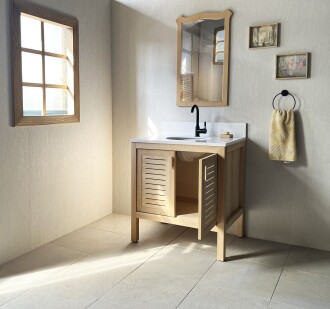 Cedar Wood Bathroom Vanity Cabinet With 2 Ventilated Doors - 80 cm / 32" - 5