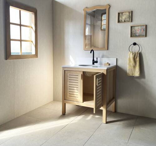 Cedar Wood Bathroom Vanity Cabinet With 2 Ventilated Doors - 80 cm / 32" - 5