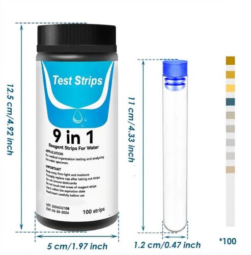 D-Lab Su Analiz Test Şeridi 9 Parametre 100'lü pH Karbonat Sertlik Nitrat Nitrit Klor Demir Bakır - 6