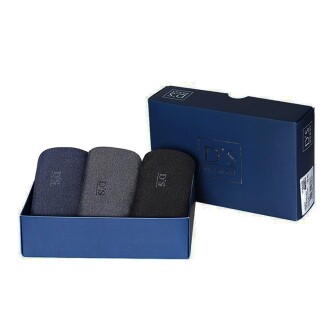 D'S Damat Men Bamboo Socks Pack of 3 Plain Pattern Gray-Black-Dark Blue 40-44