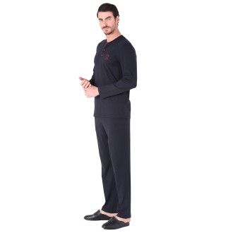 D'S Damat Pijama Takımı Yarım Patlı Uzunkol Lacivert - 3