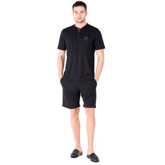 D'S Damat Şort Tişört Pijama Takımı Siyah 