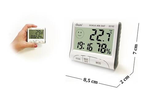 Diwu DC102 In-Out Thermometer Moisture Meter with Clock