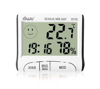 Diwu DC102 In-Out Thermometer Moisture Meter with Clock - 2