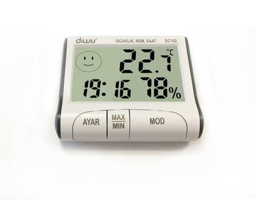 Diwu DC102 In-Out Thermometer Moisture Meter with Clock - 6