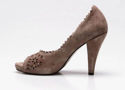 Deda Bayan Biye Detaylı Vizon Süet Topuklu Ayakkabı 554 - 2