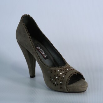 Deda Bayan Biye Detaylı Yeşil Süet Topuklu Ayakkabı 554 - 2