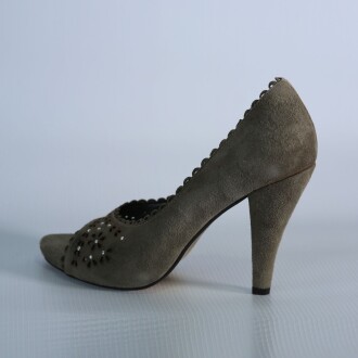 Deda Bayan Biye Detaylı Yeşil Süet Topuklu Ayakkabı 554 - 3