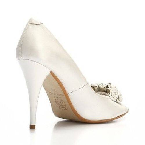 Deda Bayan Çiçek Detaylı Beyaz Hakiki Deri Topuklu Ayakkabı 559 - 2