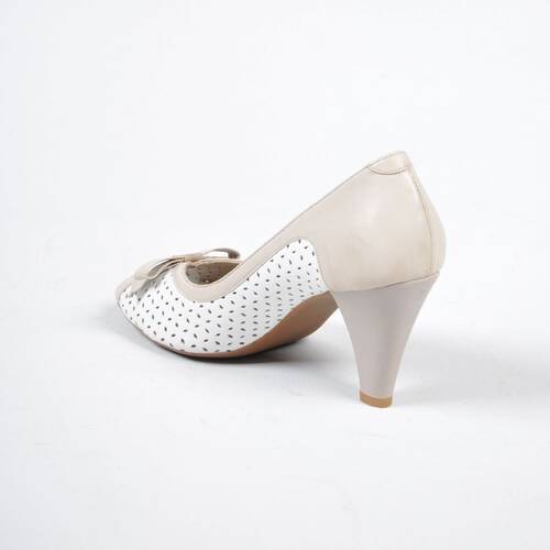 Deda Bayan Fiyonk Detaylı Beyaz Hakiki Deri Topuklu Ayakkabı -39-DEFOLU