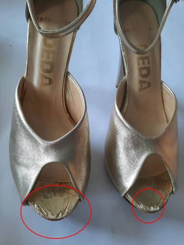Deda Bayan Parlak Altın Hakiki Deri Topuklu Ayakkabı -36- DEFOLU