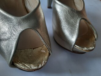 Deda Bayan Parlak Altın Hakiki Deri Topuklu Ayakkabı -36- DEFOLU - Thumbnail