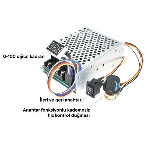 Dijital Göstergeli Takometreli Çift Yönlü İleri Geri DC Motor Hız Regülatörü 40A 12V24V36