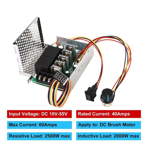Dijital Göstergeli Takometreli Çift Yönlü İleri Geri DC Motor Hız Regülatörü 40A 12V24V36