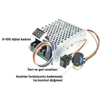 Dijital Göstergeli Takometreli Çift Yönlü İleri Geri DC Motor Hız Regülatörü 40A 12V24V36 - 2