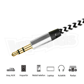 Diwu AUX Stereo 3.5mm Data Ses Örgü Kablo Beyaz - 5